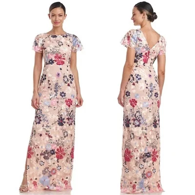 Vestido bordado floral multi magnolia oro rosa JS Collections talla 8 $328 Foto 1 de 2