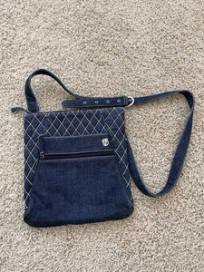 Vera Bradley Denim Hipster Umhängetasche blau weiß Steppung - Bild 1 von 5