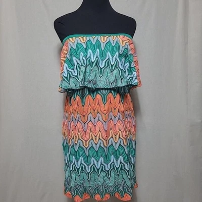 Judith March Anthropologie Women's S Small Coral Green Lace Strapless Mini Dress - Image 1 of 4