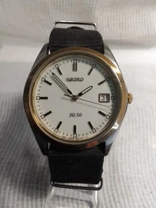 SEIKO SQ50 7N42-8070 36mm Quartz MENS Watch White Dial and Date,+2 Extra STRAPS - Picture 1 of 14
