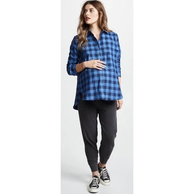 Hatch The Flannel blue black plaid button down long sleeve shirt, size 0/ XS - Image 1 of 4
