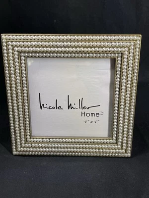 GOLD TONE METAL NICOLE MILLER 4 X 4” FAUX PEARL SQUARE Picture FRAME Deco - Image 1 of 4