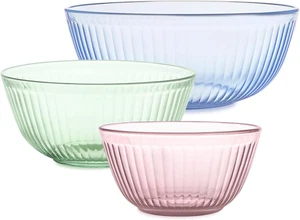 Colors Tinted Sculpted Tinted Unlidded Small/Medium/Large Glass Mixing Bowls - Picture 1 of 14