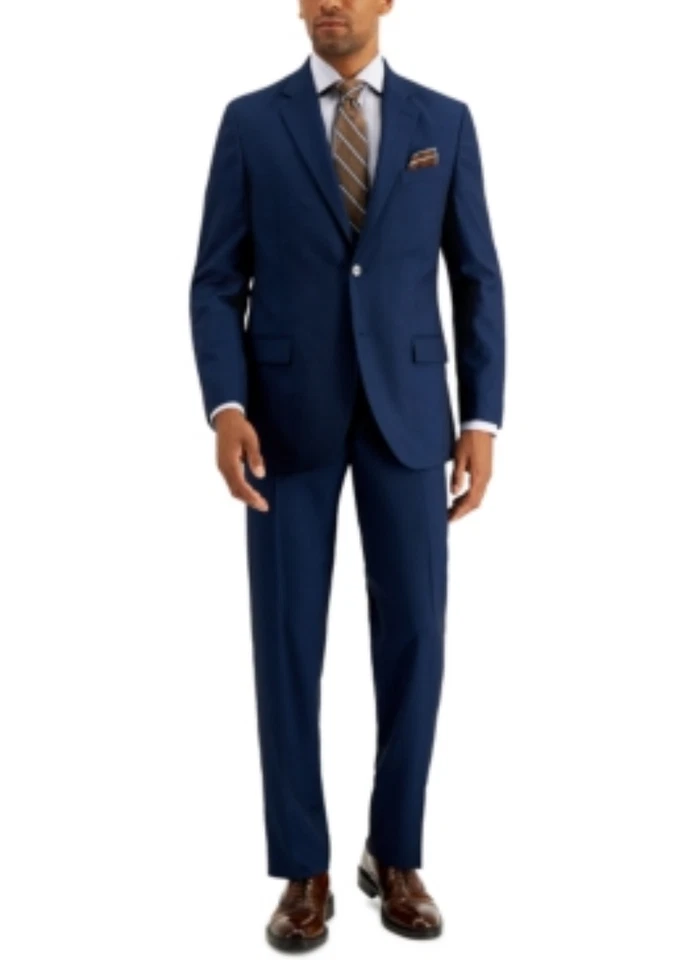 Nautica Men's Blue Plaid Modern Bi-Stretch Flat Front Gaff Pants Suit Size 43W