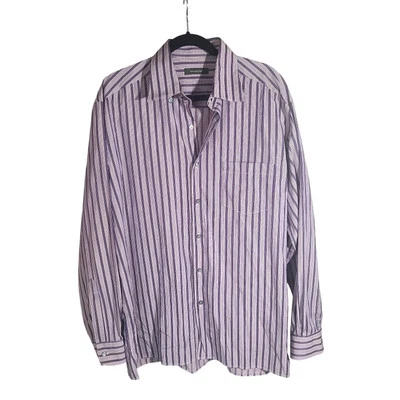 Ermenegildo Zegna  Blue Purple Brown Striped Cotton Sheen XXL Men's Dress Shirt - Image 1 of 4