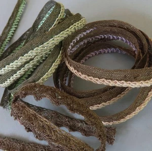 Lot Antique c1920s Slender French CORDED Trims w Gold METALLIC LACE 1/4" W X 85" - Picture 1 of 5