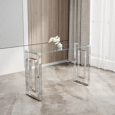 ✅Console Table Stainless Steel Glass,Meal side table silvery Clear  bs-02 s - Image 1 of 4