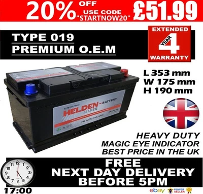 019 Heavy Duty Car/Van Battery - Fits many large diesel 100AH/C100 Heavy Duty - Image 1 of 4