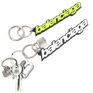 BALENCIAGA Set of 2 Big Logo Bag Charm Keychain White Neon Yellow - Picture 1 of 12