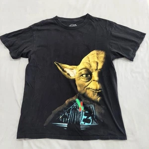 Star Wars BIG FACE YODA T-SHIRT Mens Medium Black Short Sleeve Crew Neck - Picture 1 of 6