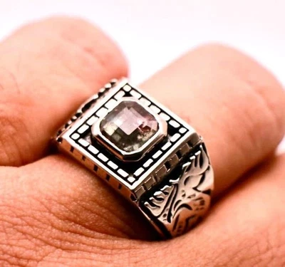 Watermelon Tourmaline Ring Men Jewelry Solid 925 Silver Gemini Virgo Stone - Image 1 of 4