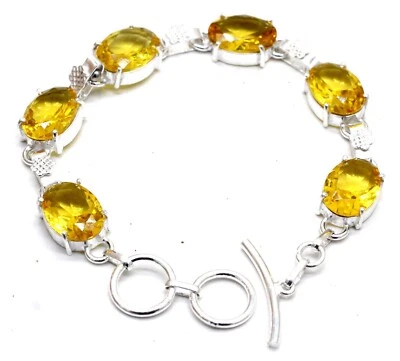 925 Sterling Silver Citrine  Gemstone Handmade Jewelry Bracelet Size-7-8" — 第 1/4 张图片