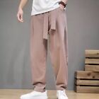 Holiday Vacation Men Trousers Solid Color Traditional Chinese Cotton Linen