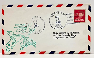 US Mail First Flight Route 141 Kodiak, AK FDC Cover (Oct 14, 1975) - Image 1 of 2