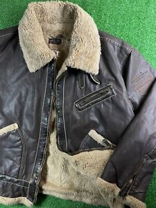 Vintage Diesel Waxed Cotton Brown Shearling Lined XXL Boxy Bomber Jacket Italy