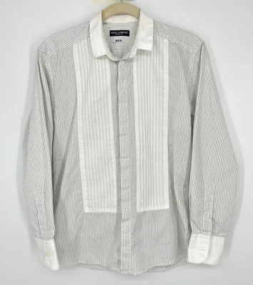 Dolce & Gabbana Hombre 15/38 Martini Camisa de Vestir Blanca Rayas Elevadas Abotonadas Foto 1 de 4