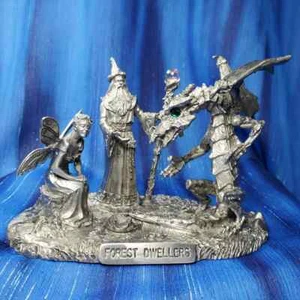 Forest Dwellers Wizard Dragon Fairy Pewter Figurine Rawcliffe US Made *NEW* - Picture 1 of 12