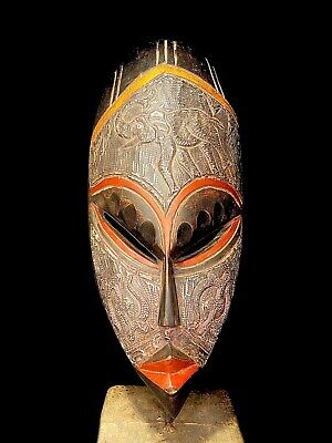African Vintage Hand Carved Tribal Wooden Decor Mask Wood Mbara Hunter 1545 • 127.48$