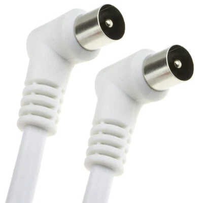 1m RF Fly Lead Right Angle Male Plug to Plug Coaxial TV Freeview Cable White - Image 1 of 4