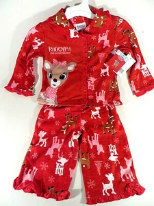 Target 2 Piece PJ's Sleepwear Rudolph Red Holiday Girl Toddler 12 MO NWT - Picture 1 of 6