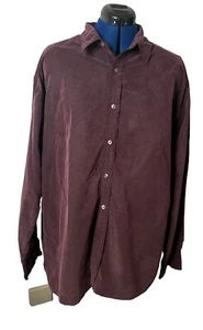 Perry Ellis Mens XL Shirt Button Up Long Sleeve Plum Vintage Rayon Blend - Picture 1 of 6