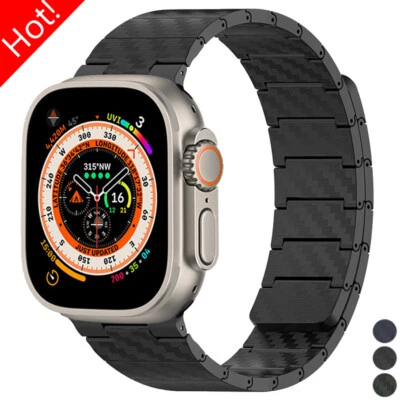 Carbon Fiber Band For Apple Watch Strap Series 10 9 8 SE 7 6 46/45/49mm Bracelet - Image 1 of 4