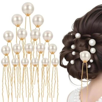 Giantree 18Pcs Wedding Pearl Hair Pins, U Shape Barrette Pearl Hair  - Image 1 of 4