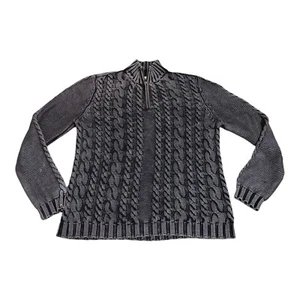 Carbon 2 Cobalt Sweater Men Size Large Chunky Cable Knit Gray 1/4 Zip Neck - Picture 1 of 6
