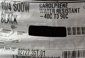 Carol 02727 10/4C Carolprene SOOW 600V 90C Portable Power Cable Cord Black /10ft - Picture 1 of 7