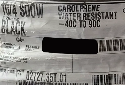 Carol 02727 10/4C Carolprene SOOW 600V 90C Portable Power Cable Cord Black /10ft - Image 1 of 4