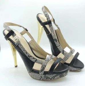 VERSACE JEANS Python Snake Effect Leather Metallic Gold Heel Pumps Gold Logo 38 - Picture 1 of 12
