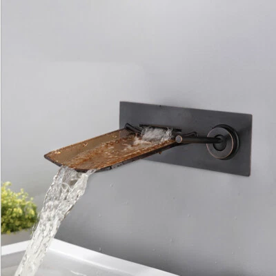 FA ORB Waterfall Bathroom Faucet Tempered Glass Wall Mount Brass Mixer Basin Tap - Image 1 of 4