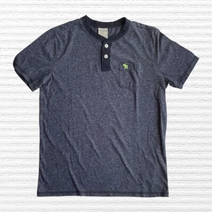 Abercrombie Boys Classic Henley Top Navy Blue Short Sleeve Green Logo Size XL 16 - Picture 1 of 11