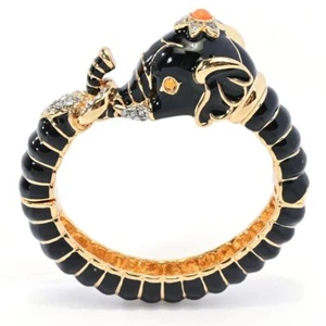 Kenneth Jay Lane 22K Gold Plated Enamel & Simulated Topaz Elephant Bangle Bracel - Picture 1 of 6