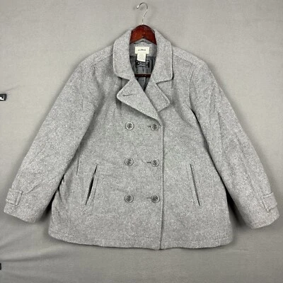 LL Bean Pea Coat Womens 20 Petite Gray Wool Bellandi Double Breasted Heavyweight - Image 1 of 4