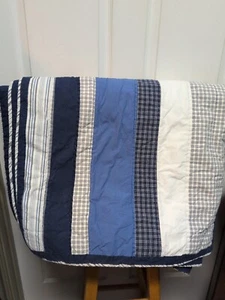 Woolrich Quilt. Blues White Stripes Plaid Great Condition 88X98. Pillowshams - Picture 1 of 6