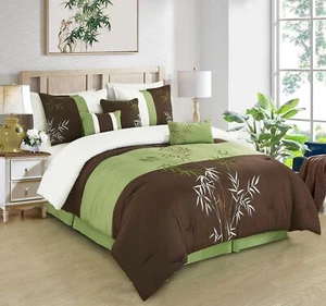 Chezmoi Collection Bengal 7-Piece Bamboo Grass Embroidery Comforter Set - Picture 1 of 10