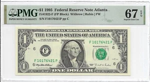 1995 $1 ATLANTA FRN. PMG Superb GEM Uncirculated 67 EPQ. SCARCE F/P Blk FW Print - Picture 1 of 2