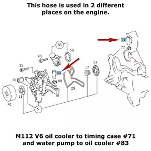 Oil Cooler to Water Pump or to Timing Case Hose 1998-06 Mercedes M112 V6 M113 V8 - Picture 1 of 2