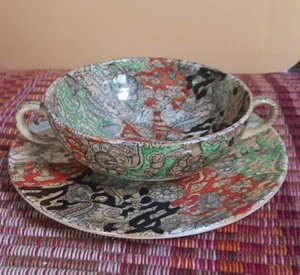 Mason's Patent Ironstone OVERSIZED Cup & Saucer 2 Handles Soup Antique - Picture 1 of 20