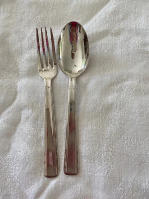 Paire de couverts baptême naissance Fourchette + Cuillère en métal argenté - Photo 1/3