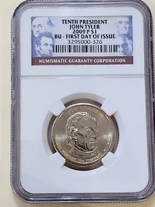 2009 P $1 John Tyler BRILLIANT UNCIRCULATED FIRST DAY OF ISSUE - Picture 1 of 3