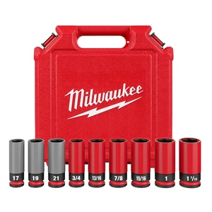 Milwaukee 49-66-7832 SHOCKWAVE 1/2" SAE/Metric Lug Nut Wheel Socket Set - 9 PC - Picture 1 of 12