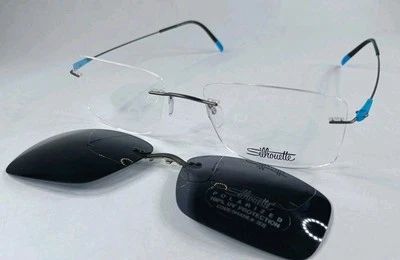 Silhouette Eyeglasses Frames 5500 BJ 6660 Gray Blue 54-18-140 w/ Sunglass Clip - Image 1 of 4