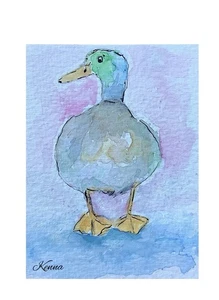 Aceo By Kenna Mallard Duck Original HP Watercolour Painting 2.5” X 3.5” Signed - Picture 1 of 4