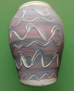 10" Vase Hand Made Hand Painted. Surreal, Pottery / Planter Purple White & Blue - Picture 1 of 5