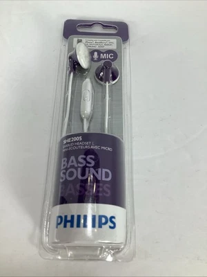 Philips Bass Sound SHE2005 Earbud Headset w/ Mic, Purple & White ~NEW - Image 1 of 4