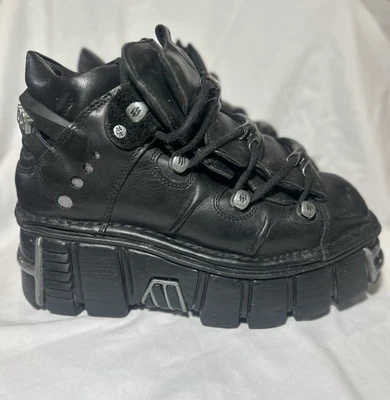 NEW ROCK M-106 Size EU 39 US 8 BLACK TOWER Leather Goth Metallic Platform Boots - Image 1 of 4