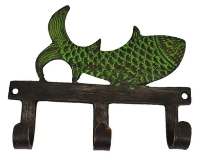 Colgador de pared de tela con forma de pez estilo antiguo hecho a mano de latón 3 ganchos Foto 1 de 4