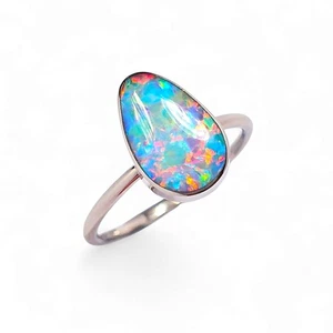 Prism Drop' 14k White Gold Australian Opal Ring 2.4g Free Re-Size O16 - Picture 1 of 4